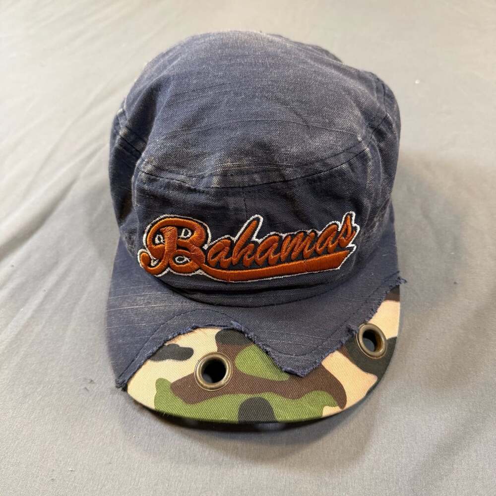 Bahamas Distressed Camo Brim Military Cadet Hat Embroidered Adjustable Cap